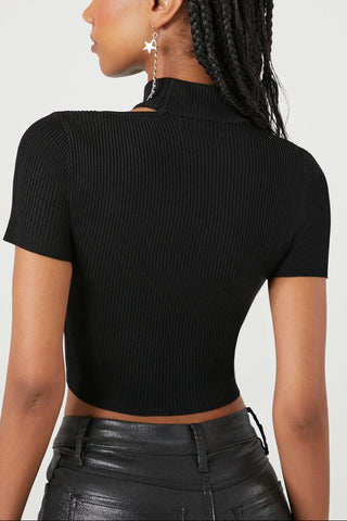Sweater-Knit Cutout Crop Top
