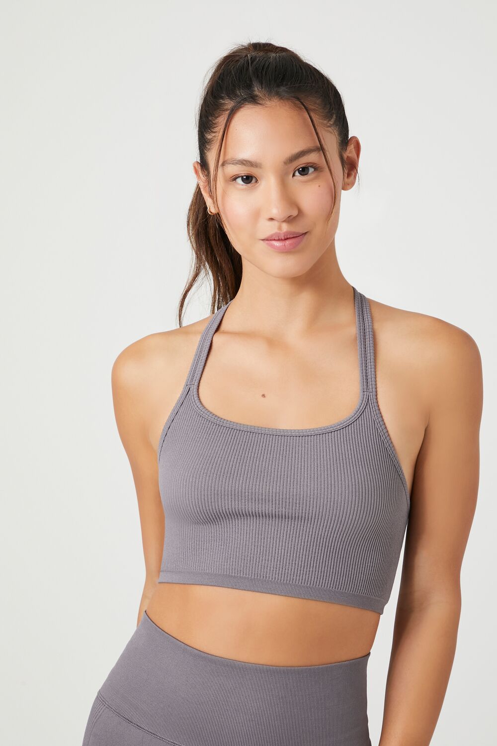  Forever 21 Strappy Seamless Sports Bra - charcoal - Bonton