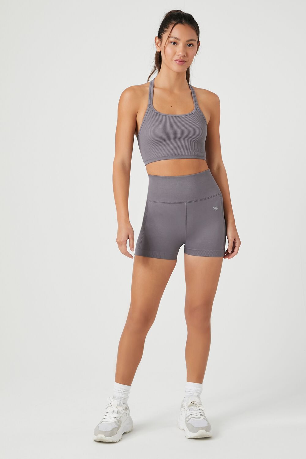  Forever 21 Strappy Seamless Sports Bra - charcoal - Bonton
