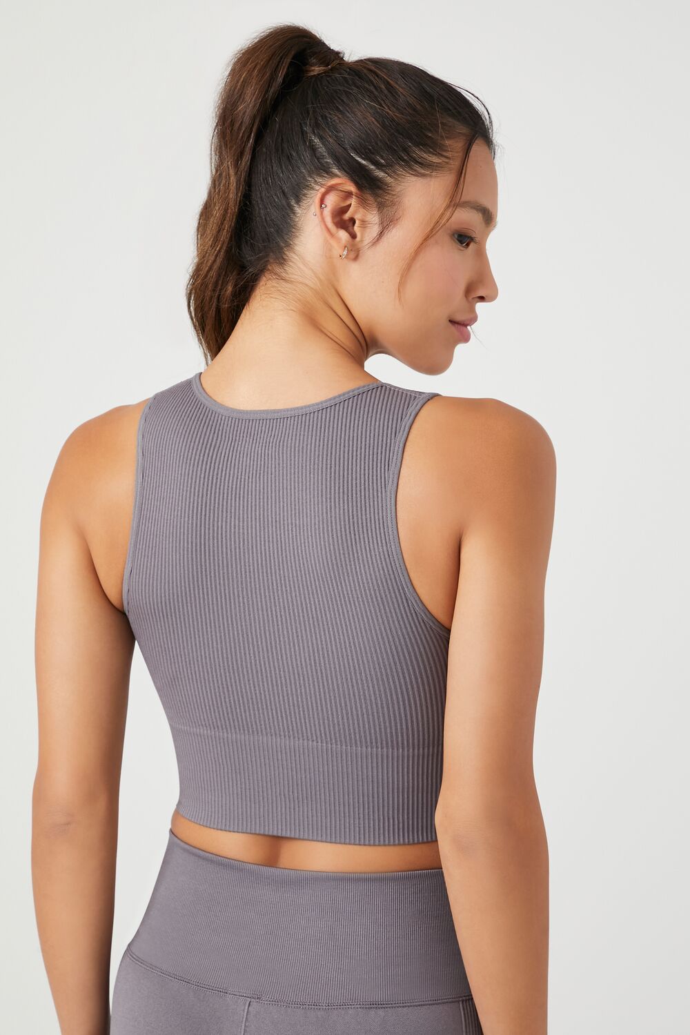  Forever 21 Seamless Scoop-Neck Sports Bra - dark olive - Bonton