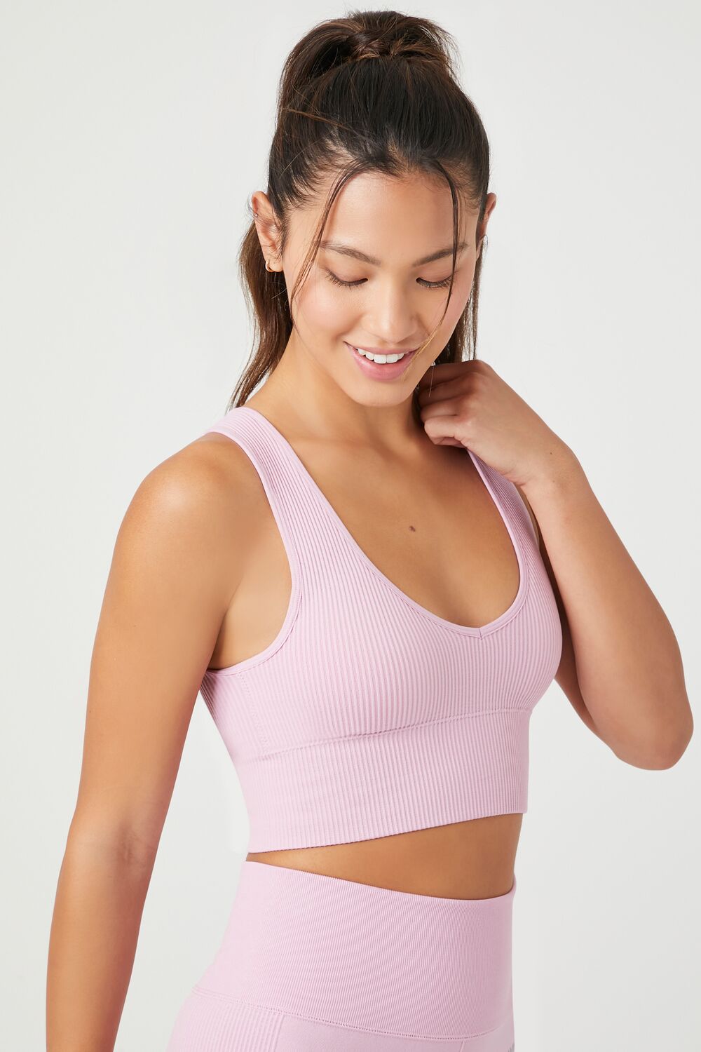  Forever 21 Seamless Scoop-Neck Sports Bra - dark olive - Bonton