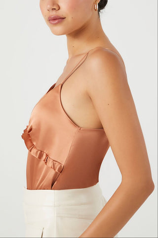 Satin Ruffle-Trim Bodysuit