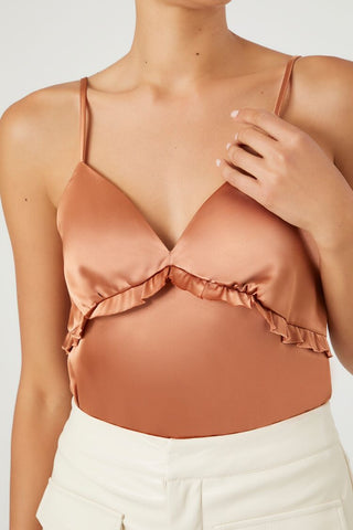 Satin Ruffle-Trim Bodysuit