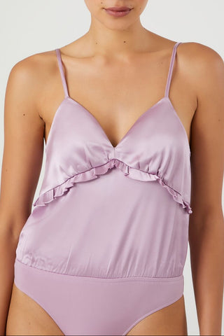 Satin Ruffle-Trim Bodysuit