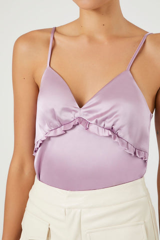 Satin Ruffle-Trim Bodysuit
