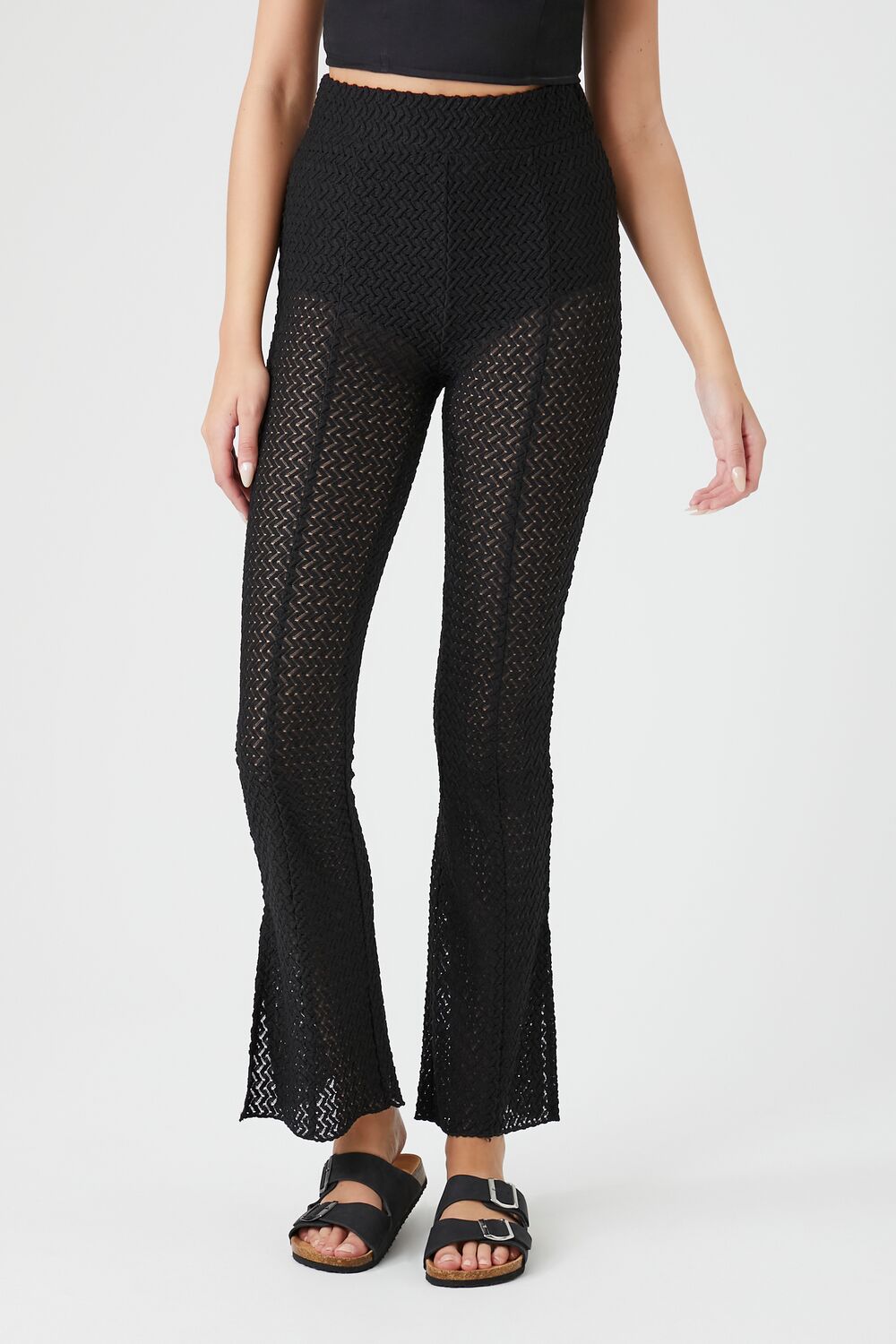 Forever 21 Crochet Flare Pants - black - Bonton