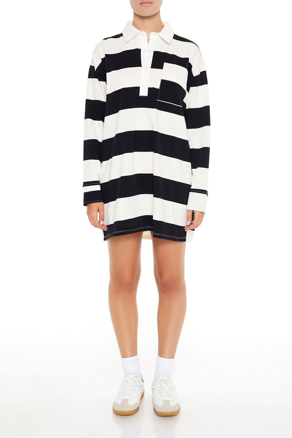  Forever 21 Striped Polo Shirt Dress - black white - Bonton