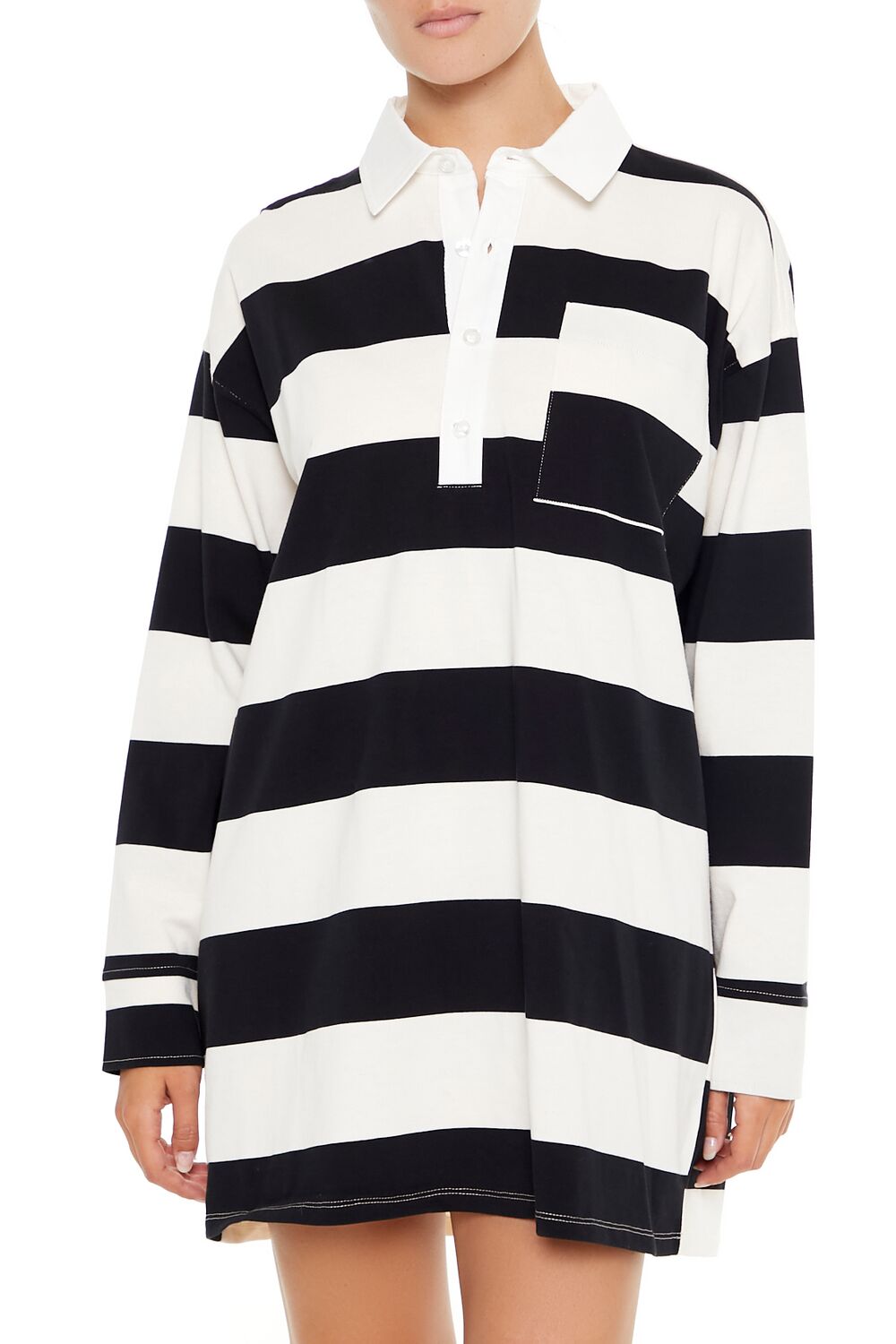  Forever 21 Striped Polo Shirt Dress - black white - Bonton