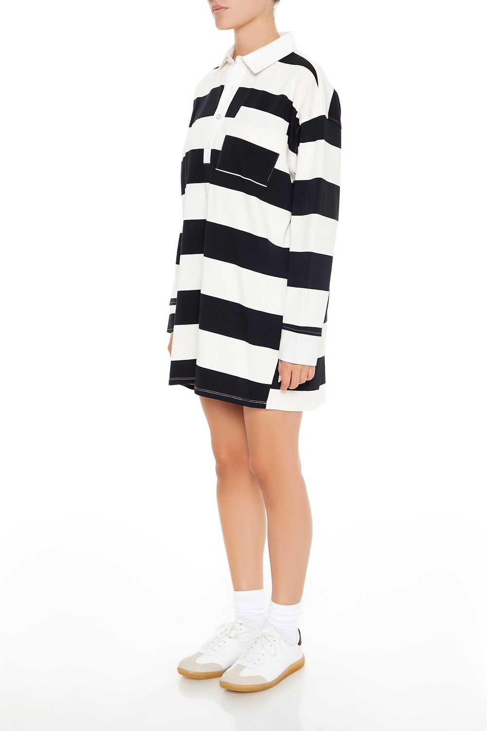  Forever 21 Striped Polo Shirt Dress - black white - Bonton