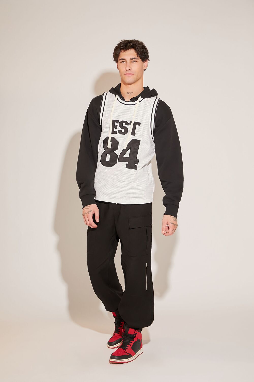  Forever 21 Cotton-Blend Drop-Sleeve Hoodie - black - Bonton