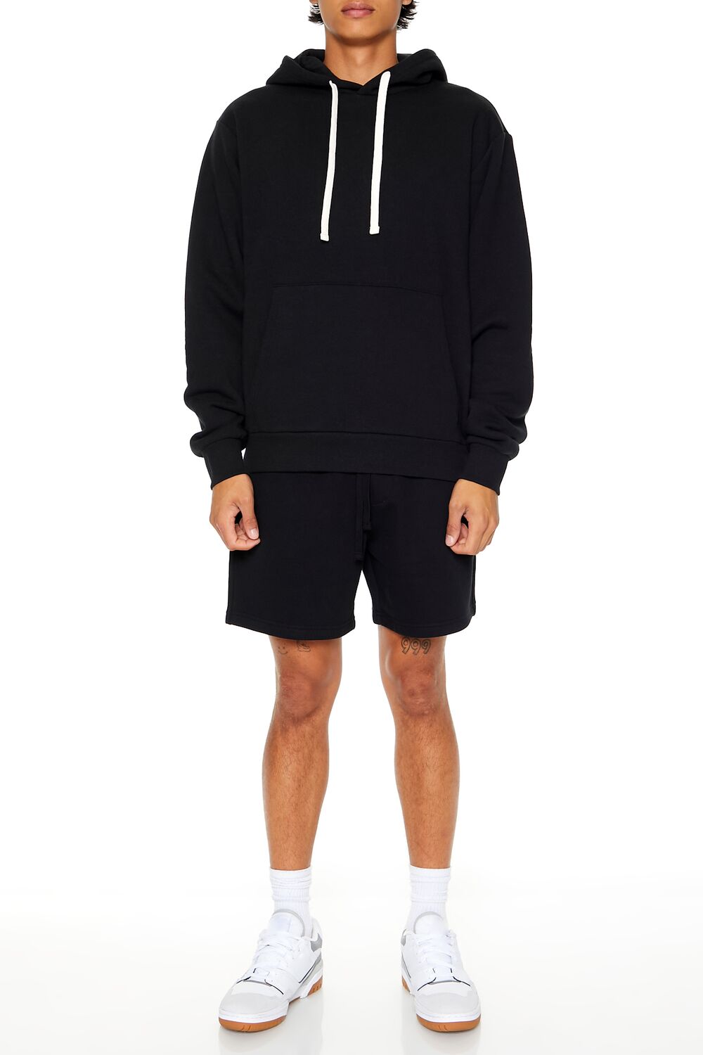  Forever 21 Cotton-Blend Drop-Sleeve Hoodie - black - Bonton