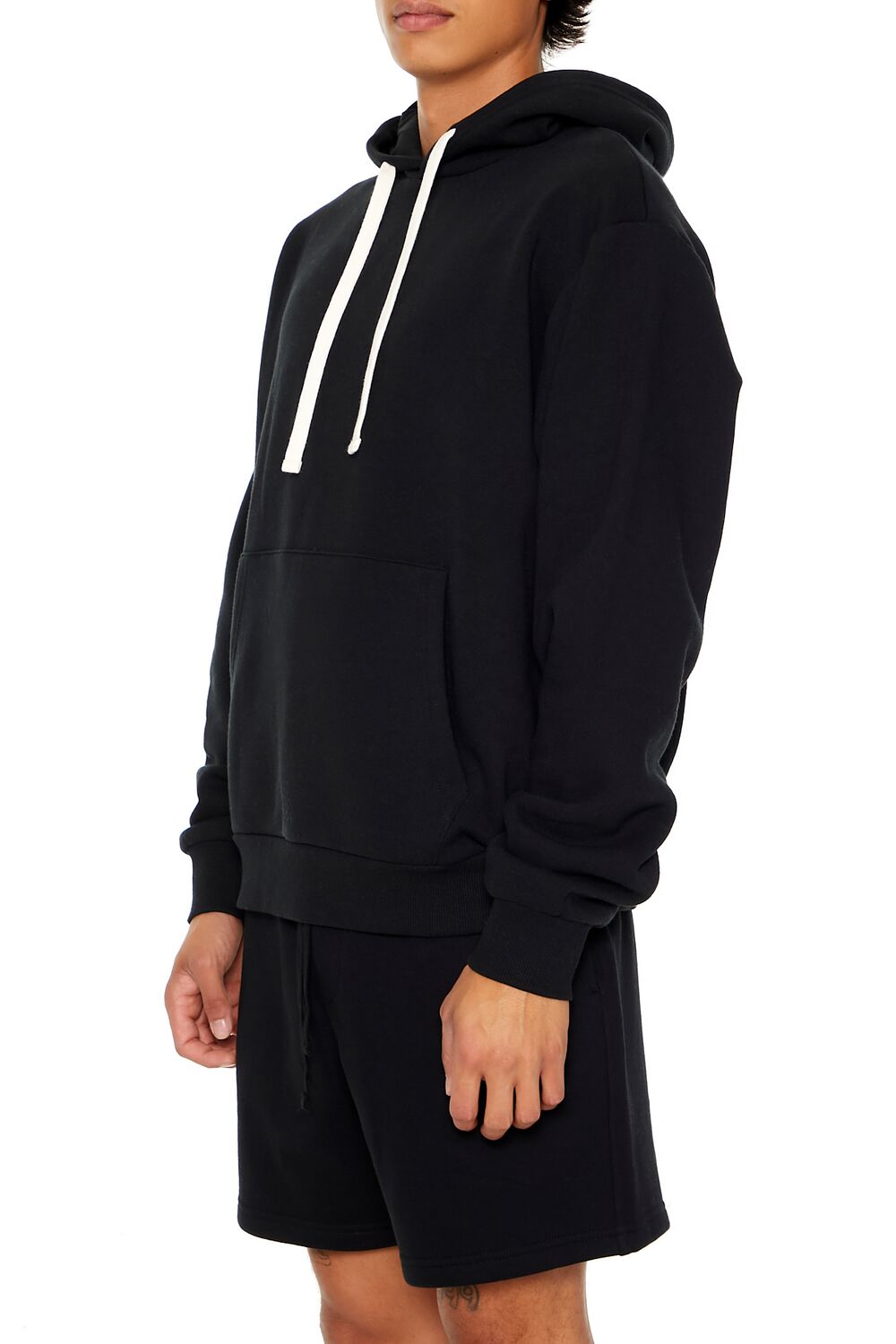  Forever 21 Cotton-Blend Drop-Sleeve Hoodie - black - Bonton