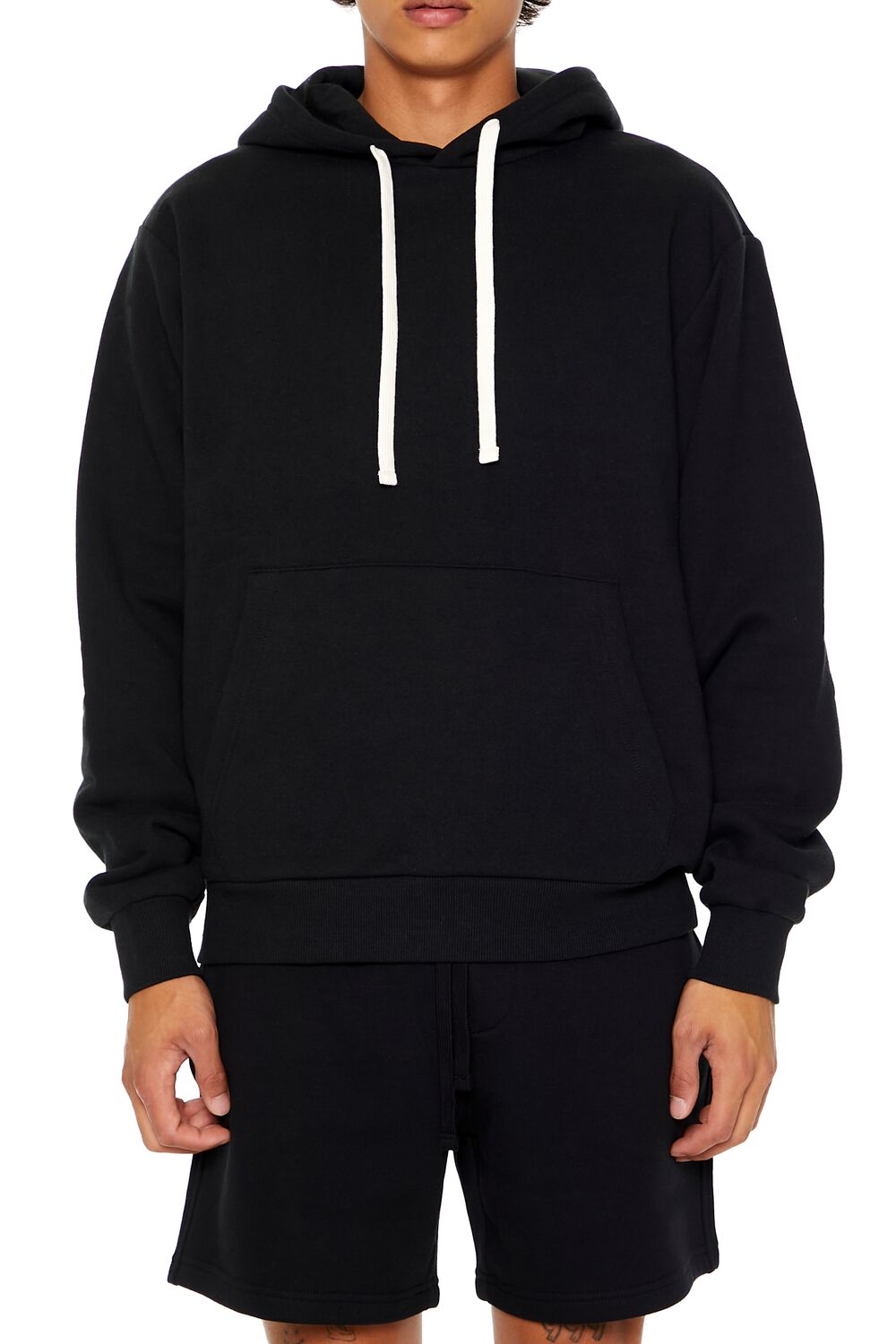  Forever 21 Cotton-Blend Drop-Sleeve Hoodie - black - Bonton