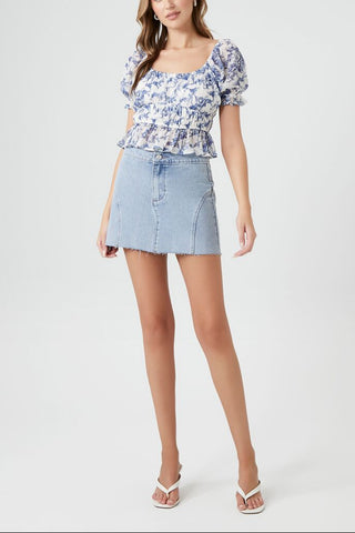 Floral Print Puff-Sleeve Top