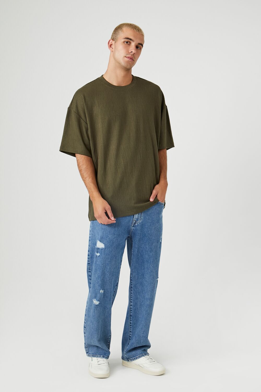  Forever 21 Textured Knit Crew Tee - olive - Bonton
