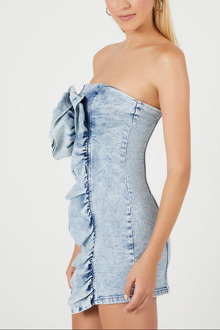 Rosette Denim Mini Tube Dress