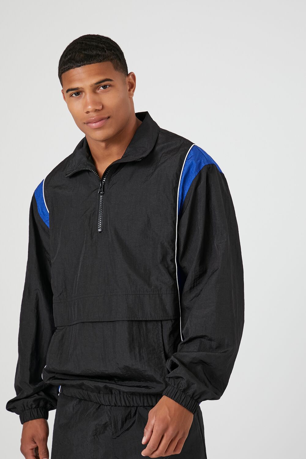  Forever 21 Striped Half-Zip Jacket - black-multi - Bonton