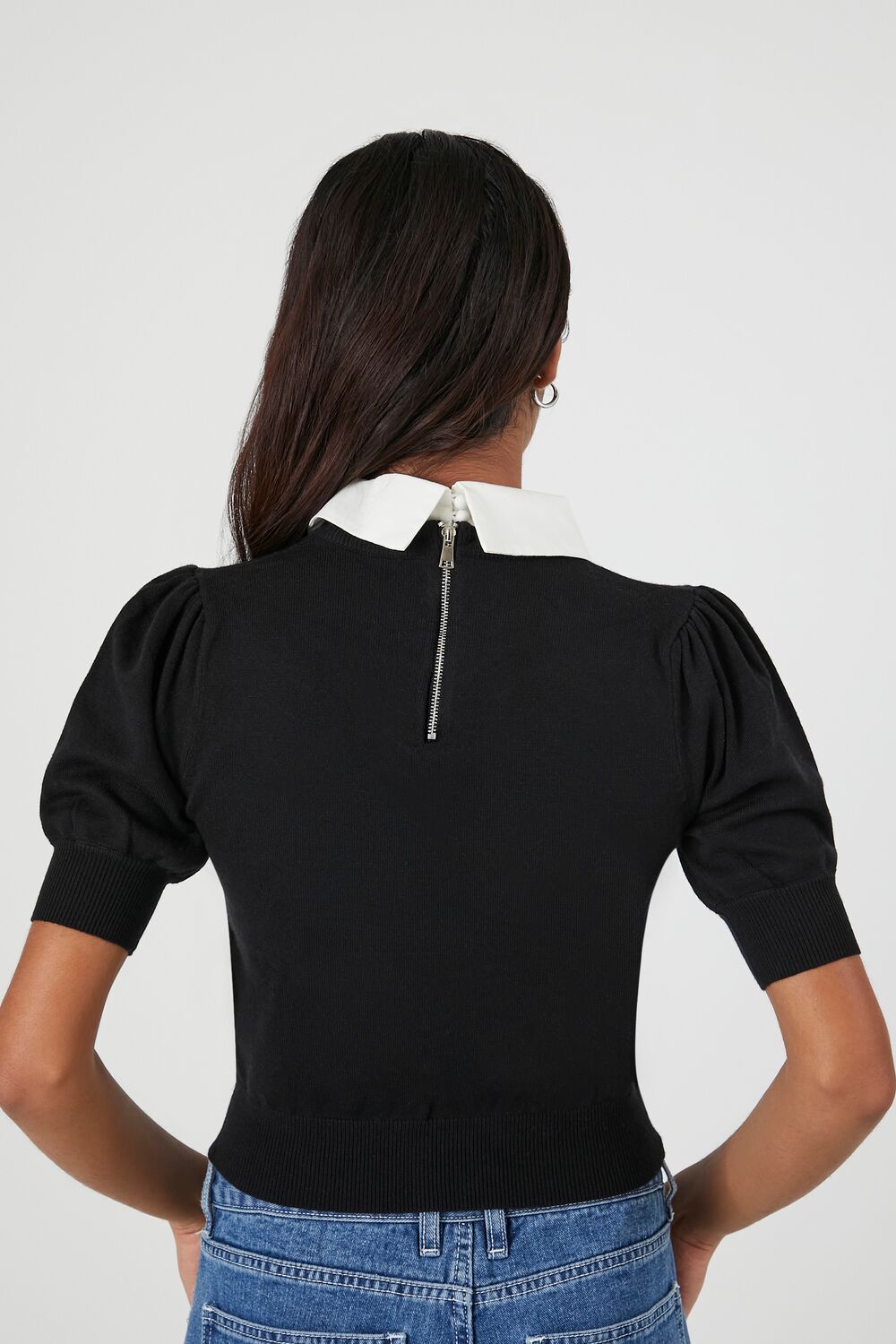  Forever 21 Sweater-Knit Collar Crop Top - grey - Bonton