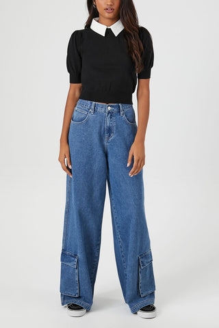 Sweater-Knit Collar Crop Top