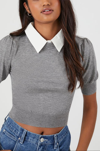 Sweater-Knit Collar Crop Top