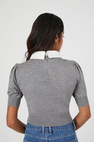 Sweater-Knit Collar Crop Top