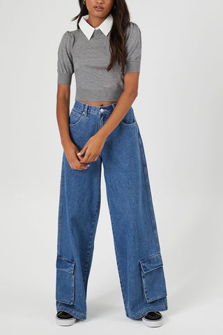 Sweater-Knit Collar Crop Top