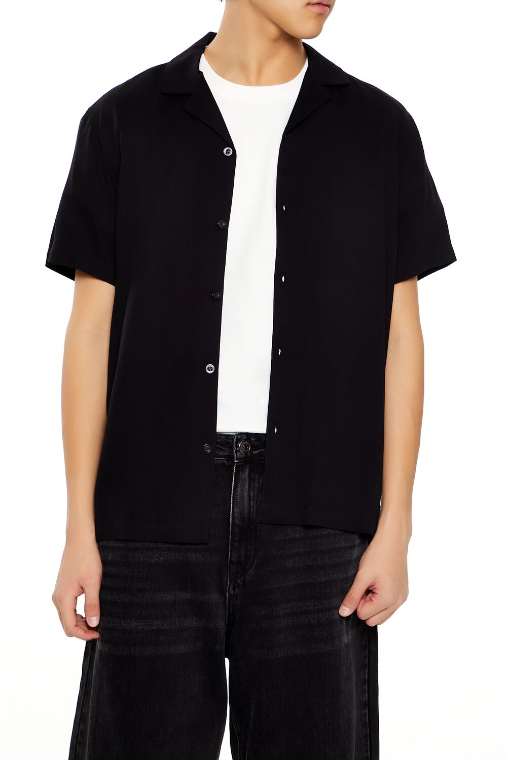  Forever 21 Rayon Short-Sleeve Shirt - black - Bonton