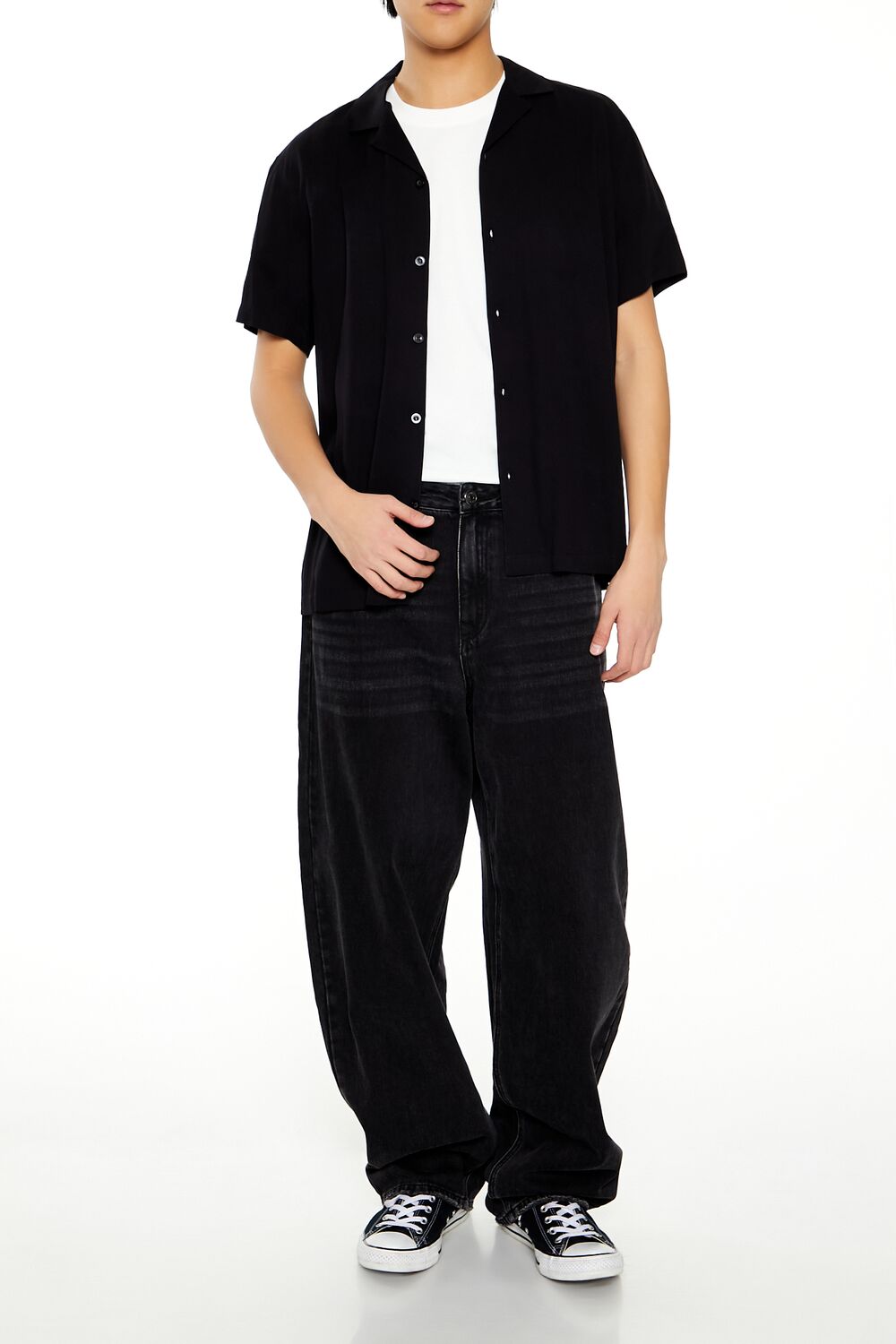  Forever 21 Rayon Short-Sleeve Shirt - black - Bonton