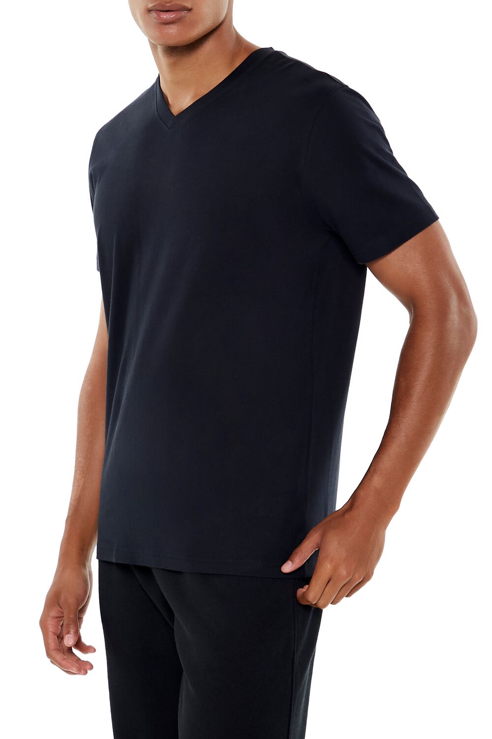  Forever 21 Basic Cotton V-Neck Tee - black - Bonton