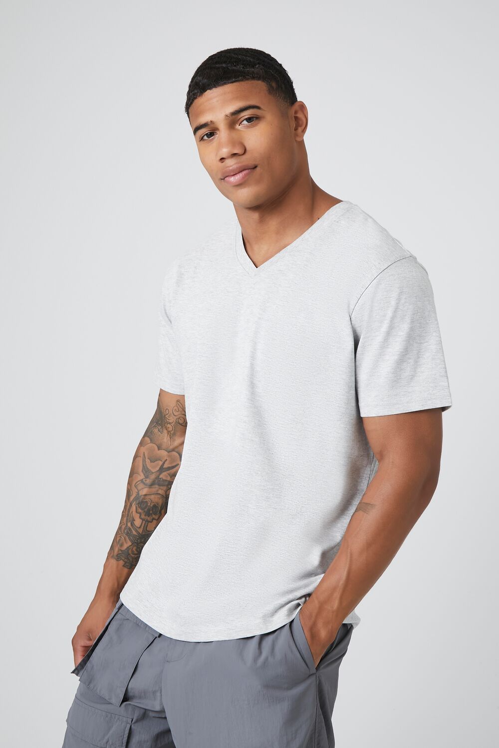  Forever 21 Cotton V-Neck Tee - heather grey - Bonton