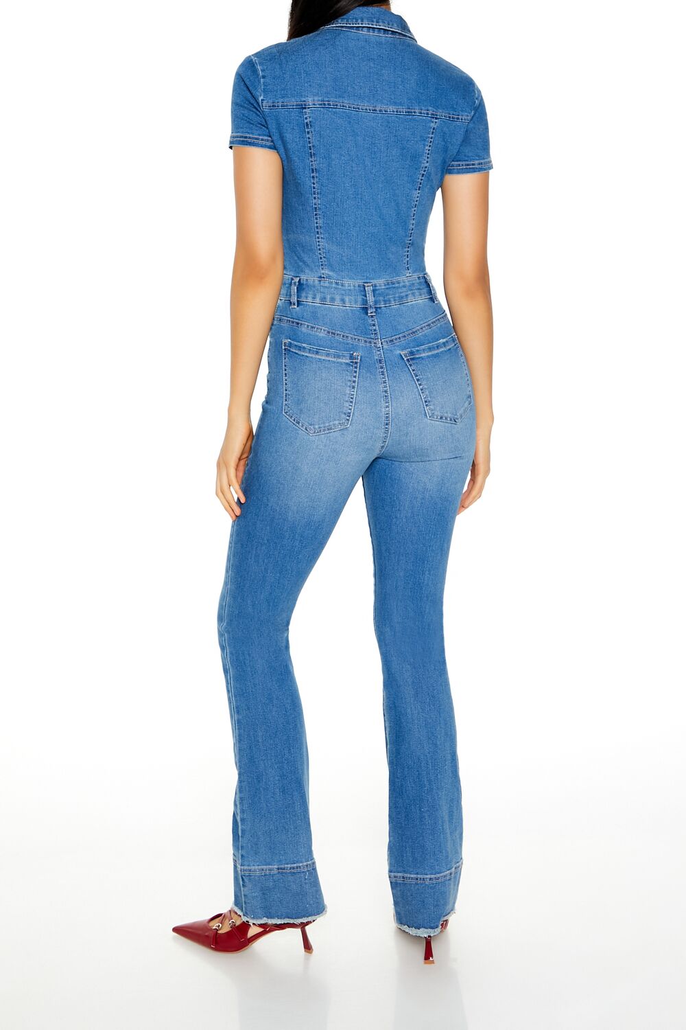  Forever 21 Flare Leg Denim Jumpsuit - medium-denim - Bonton