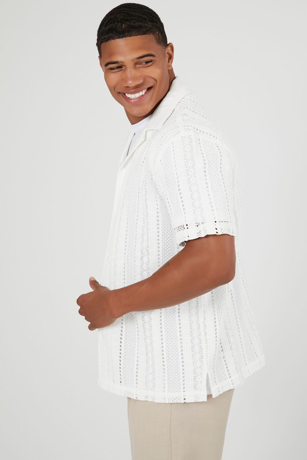  Forever 21 Cuban Collar Crochet Shirt - cream - Bonton