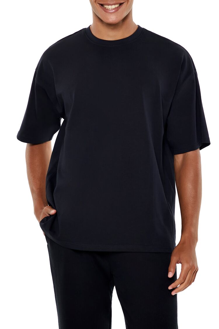  Forever 21 Oversized Cotton Crew Tee - black - Bonton