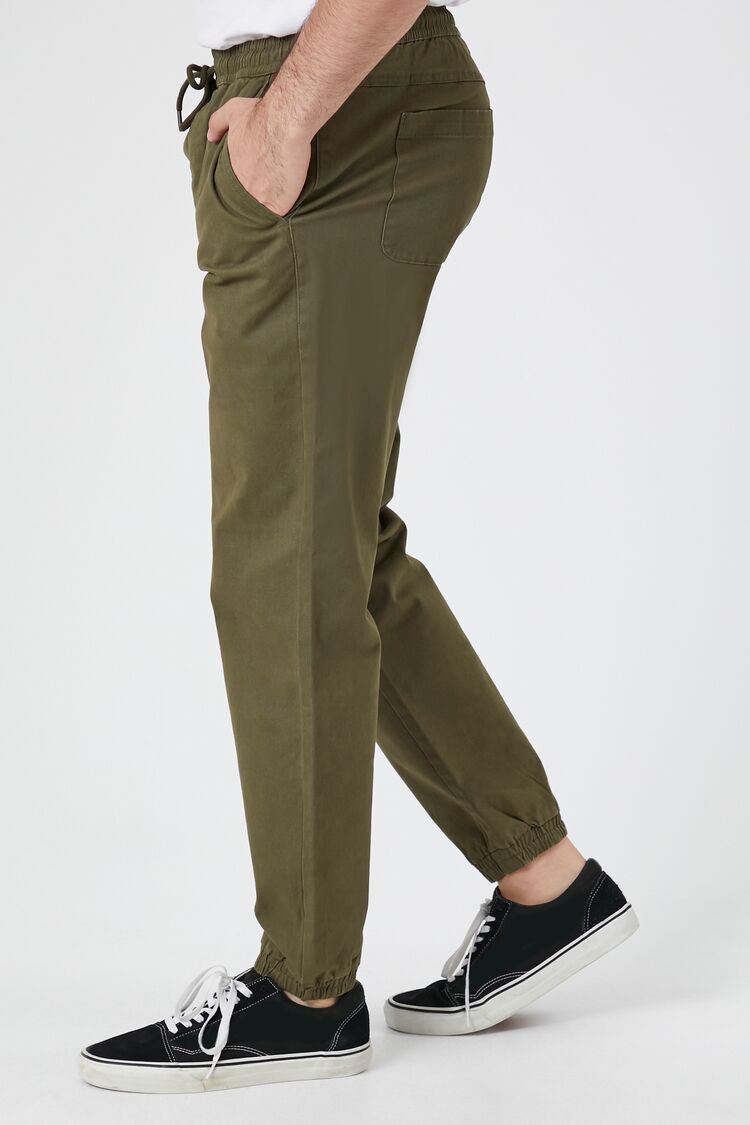  Forever 21 Twill Drawstring Joggers - olive - Bonton