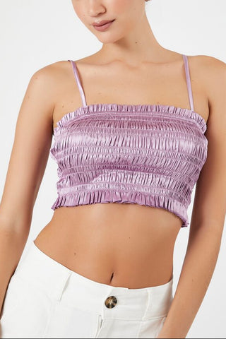 Smocked Satin Cropped Cami