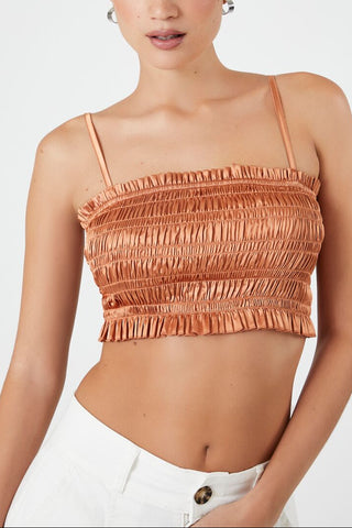 Smocked Satin Cropped Cami