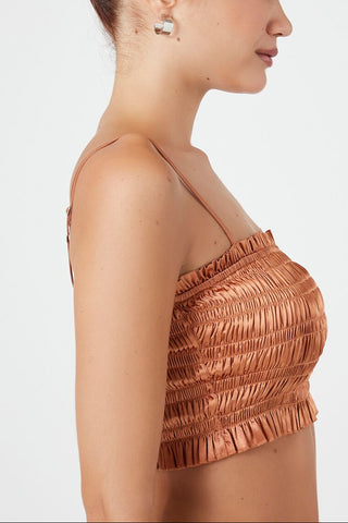 Smocked Satin Cropped Cami