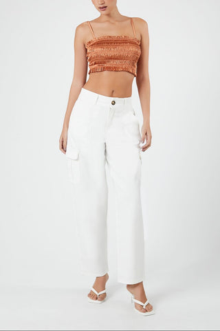 Smocked Satin Cropped Cami