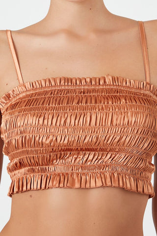 Smocked Satin Cropped Cami