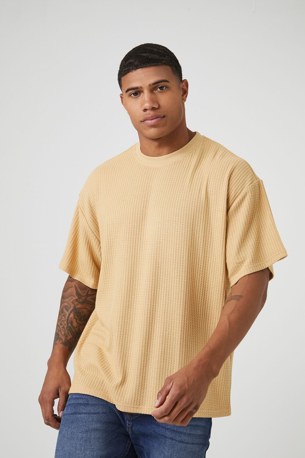 Forever 21 Waffle Knit Crew Tee - camel - Bonton