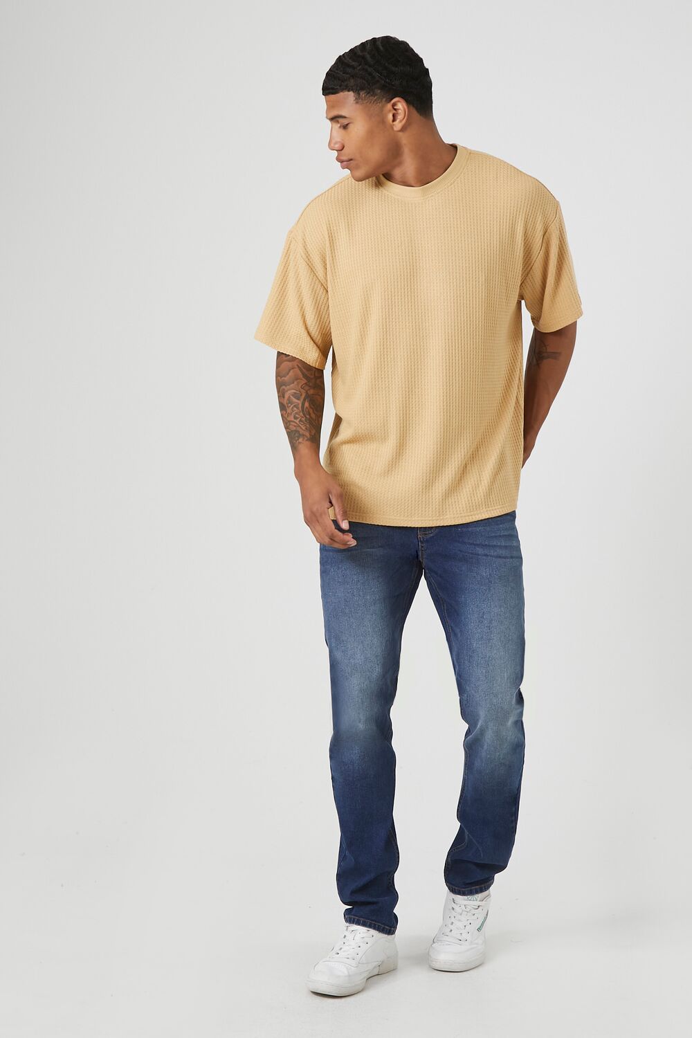  Forever 21 Waffle Knit Crew Tee - camel - Bonton