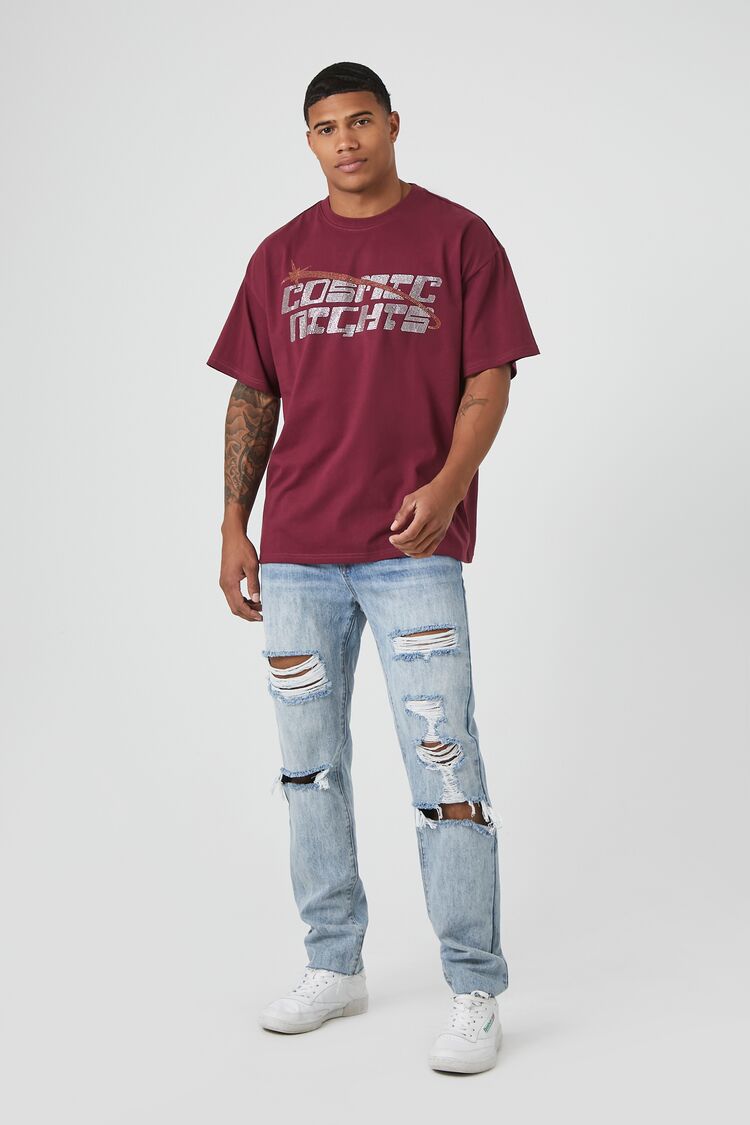  Forever 21 Cosmic Nights Rhinestone Graphic Tee - burgundy multi - Bonton