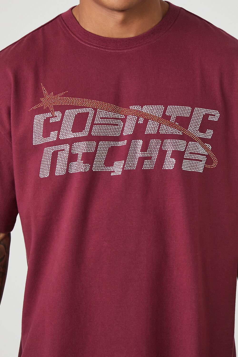  Forever 21 Cosmic Nights Rhinestone Graphic Tee - burgundy multi - Bonton