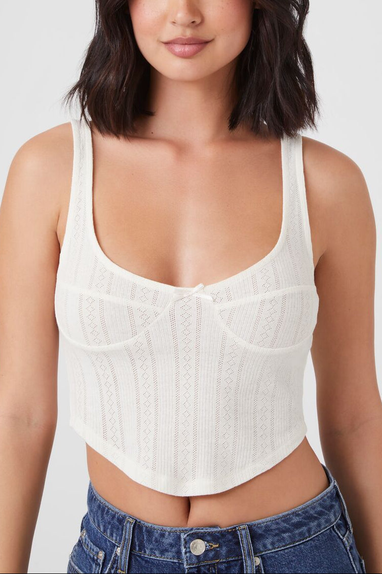  Forever 21 Curved-Hem Cropped Tank Top - cream - Bonton