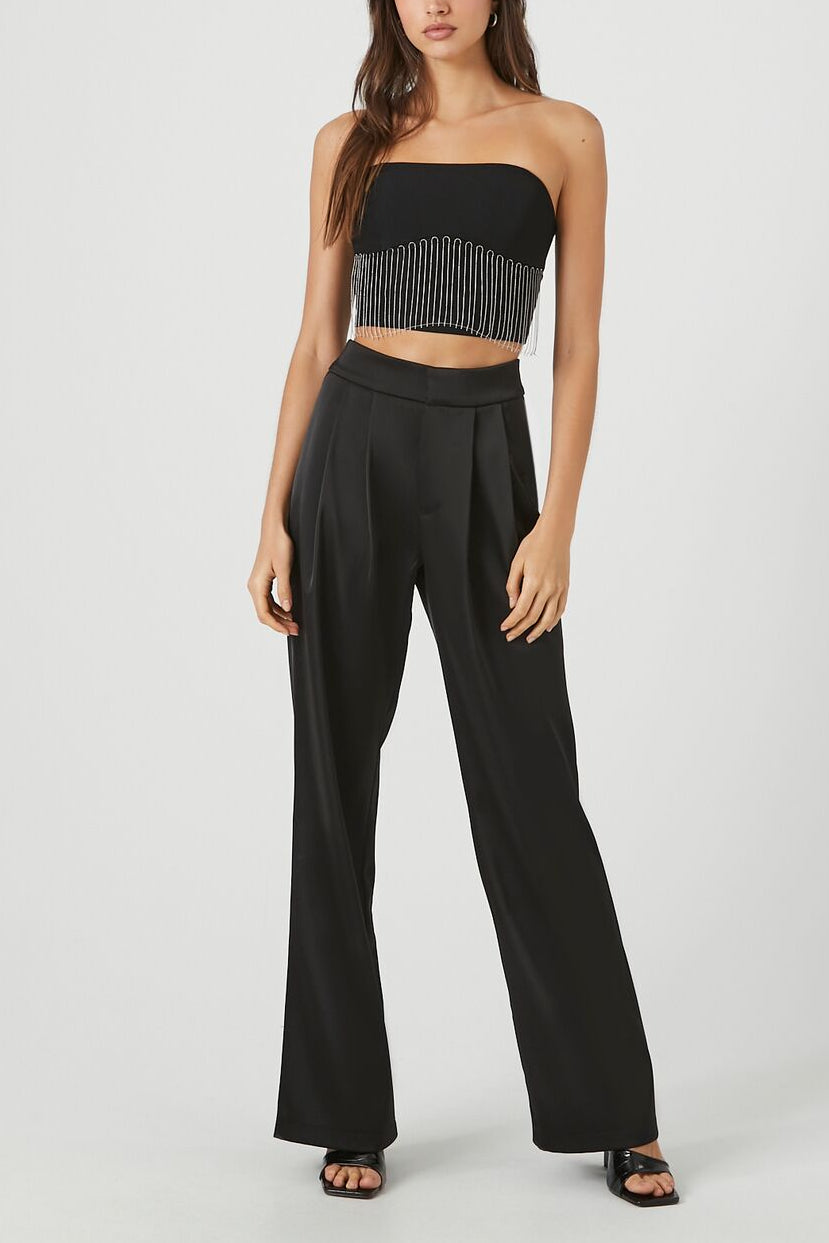  Forever 21 Rhinestone Fringe Tube Top - black - Bonton