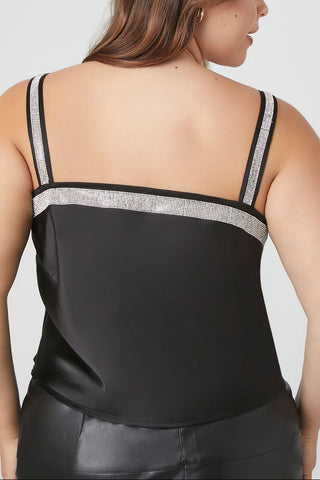 Plus Size Satin Rhinestone-Trim Crop Top