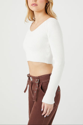 Cropped Rib-Knit Sweater
