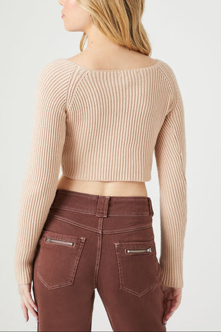 Cropped Rib-Knit Sweater