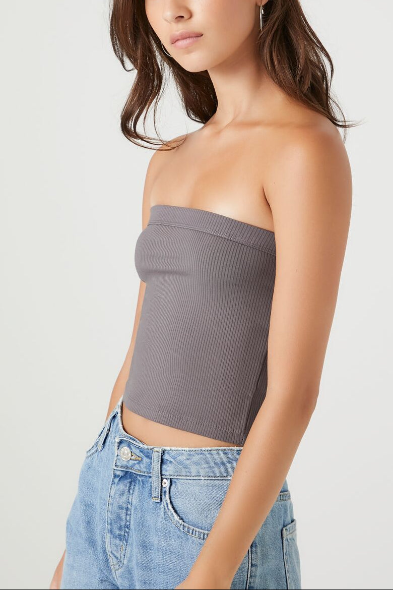  Forever 21 Ribbed Knit Tube Top - charcoal - Bonton