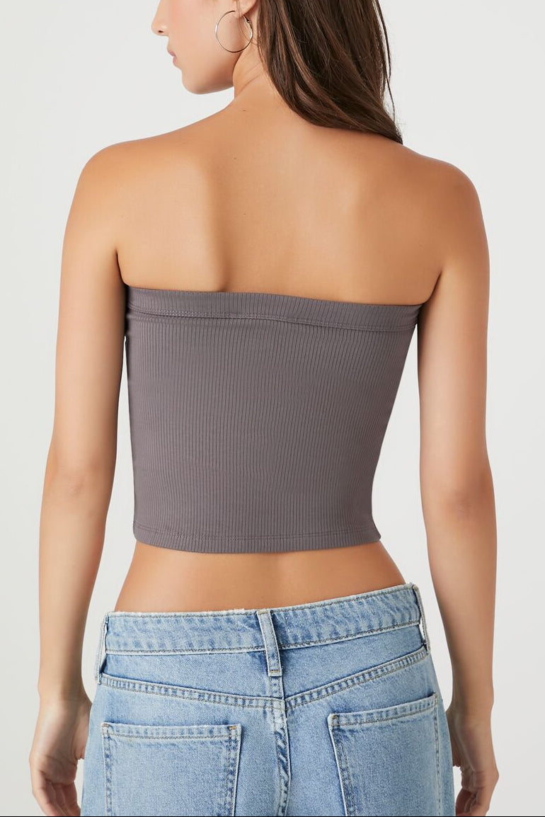  Forever 21 Ribbed Knit Tube Top - charcoal - Bonton